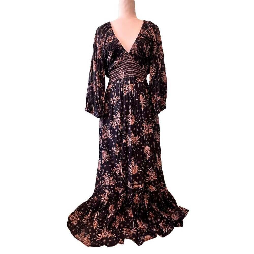 Free People Golden Hour Maxi Dress Black Combo XL NWT